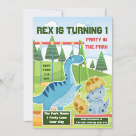 かわいい恐竜1st男の子の誕生日パーティーへの招待 招待状