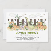 かわいい恐竜3歳の誕生日ワイルドと3歳 招待状 (正面)