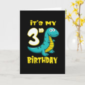 かわいい恐竜3rdバースデーシャツボーイズ カード (黄色い花)