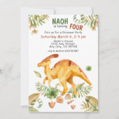 かわいい恐竜4歳の誕生日パーティーの招待状 招待状 (正面)