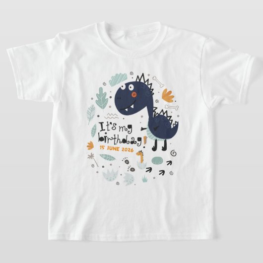 かわいい恐竜 お誕生日おめでとう キッズ Tシャツ (レイダウン)