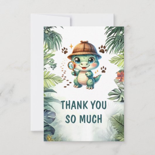 かわいい恐竜 クールな恐竜 赤ちゃん男の子 シャワー サンキューカード (正面)