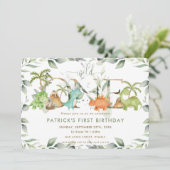 かわいい恐竜 グリーンナリー 1歳の誕生日 ワイルドワン 招待状 (スタンド正面)