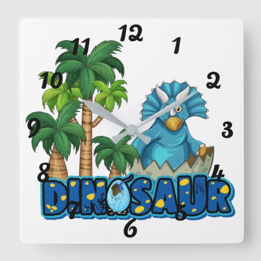 かわいい恐竜 スクエア壁時計 (正面)