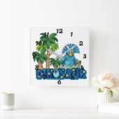 かわいい恐竜 スクエア壁時計 (ホーム)