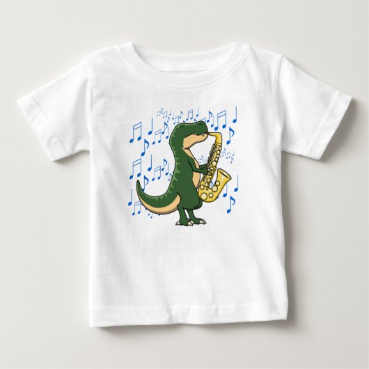 かわいい恐竜 ティラノサウルス サックス 音楽 ベビーTシャツ (正面)