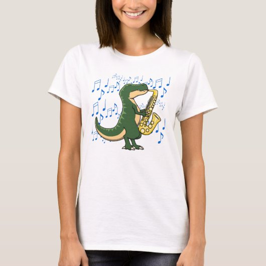 かわいい恐竜 ティラノサウルス サックス 音楽 Tシャツ (正面)