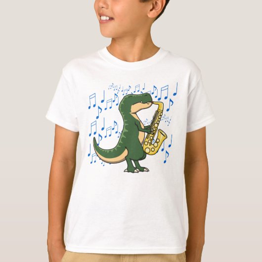 かわいい恐竜 ティラノサウルス サックス 音楽 Tシャツ (正面)