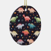 かわいい恐竜、ネイビーかわいいカラフル恐竜のパターン セラミックオーナメント (右)