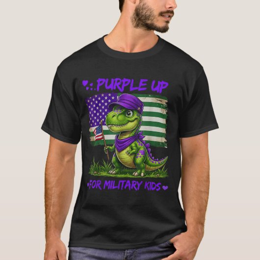 かわいい恐竜 パープルアップデー 軍事月間 Tシャツ (正面)