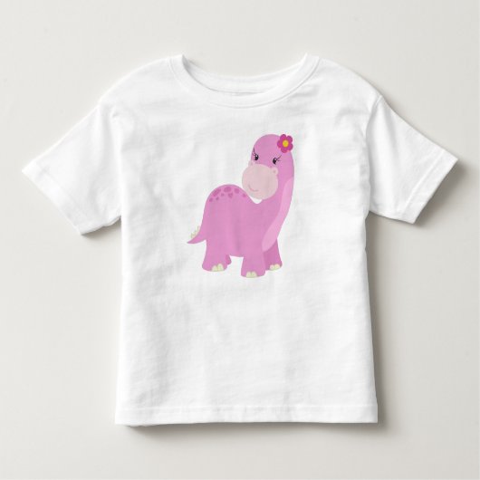 かわいい恐竜, ピンクの恐竜, 女の子の恐竜, 恐竜 トドラーTシャツ (正面)