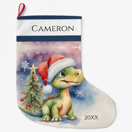 かわいい恐竜 ラージクリスマスストッキング (正面)