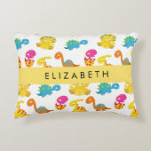 かわいい恐竜、恐竜のパターン、あなたの名前 アクセントクッション (正面)