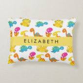 かわいい恐竜、恐竜のパターン、あなたの名前 アクセントクッション (裏面)