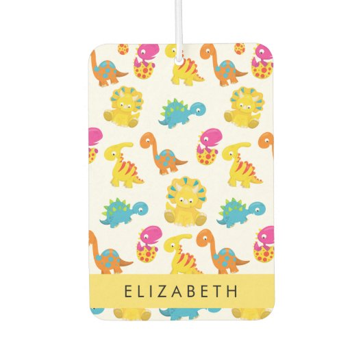 かわいい恐竜、恐竜のパターン、あなたの名前 カーエアーフレッシュナー (正面)