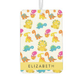 かわいい恐竜、恐竜のパターン、あなたの名前 カーエアーフレッシュナー (裏面)