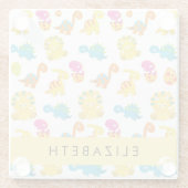 かわいい恐竜、恐竜のパターン、あなたの名前 ガラスコースター (裏面)