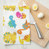 かわいい恐竜、恐竜のパターン、あなたの名前 キッチンタオル (四つ折り)