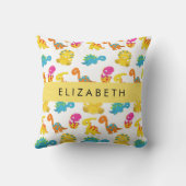 かわいい恐竜、恐竜のパターン、あなたの名前 クッション (裏面)