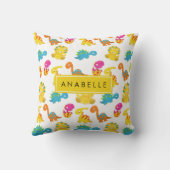 かわいい恐竜、恐竜のパターン、あなたの名前 クッション (裏面)