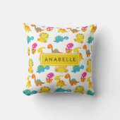 かわいい恐竜、恐竜のパターン、あなたの名前 クッション (正面)