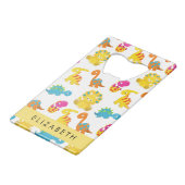 かわいい恐竜、恐竜のパターン、あなたの名前 クレジットカード栓抜き (正面アングル)