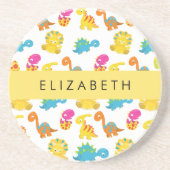 かわいい恐竜、恐竜のパターン、あなたの名前 コースター (正面)