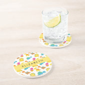 かわいい恐竜、恐竜のパターン、あなたの名前 コースター (側面)