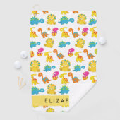 かわいい恐竜、恐竜のパターン、あなたの名前 ゴルフタオル (インサイチュ)