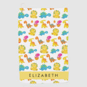 かわいい恐竜、恐竜のパターン、あなたの名前 ゴルフタオル (正面)