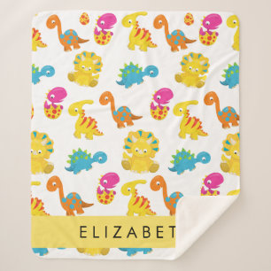 かわいい恐竜、恐竜のパターン、あなたの名前 シェルパブランケット