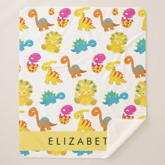 かわいい恐竜、恐竜のパターン、あなたの名前 シェルパブランケット (正面)