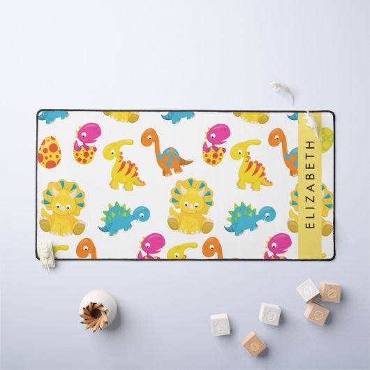 かわいい恐竜、恐竜のパターン、あなたの名前 デスクマット (キッズテーブル)
