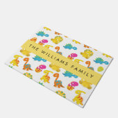 かわいい恐竜、恐竜のパターン、あなたの名前 ドアマット (アングル)