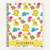 かわいい恐竜、恐竜のパターン、あなたの名前 ノートブック (正面)