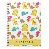かわいい恐竜、恐竜のパターン、あなたの名前 ノートブック (正面)