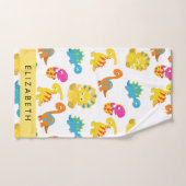 かわいい恐竜、恐竜のパターン、あなたの名前 バスタオルセット (ハンドタオル)