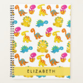 かわいい恐竜、恐竜のパターン、あなたの名前 プランナー手帳 (正面)