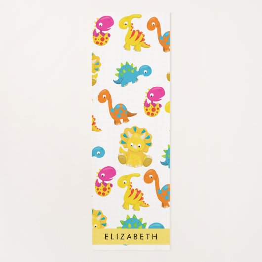かわいい恐竜、恐竜のパターン、あなたの名前 ヨガマット (正面)