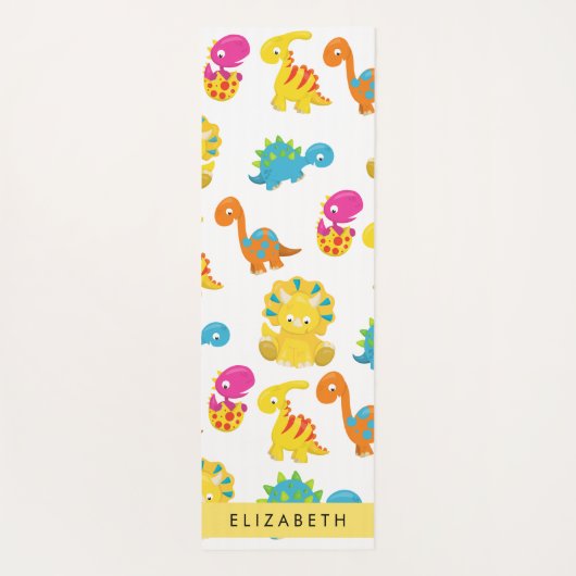 かわいい恐竜、恐竜のパターン、あなたの名前 ヨガマット (裏面)