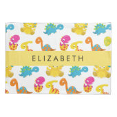 かわいい恐竜、恐竜のパターン、あなたの名前 枕カバー (裏面)