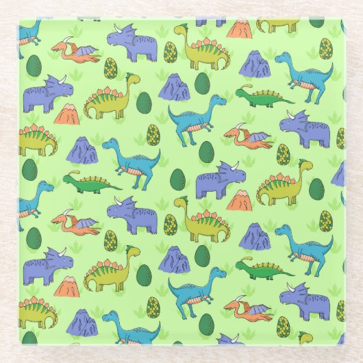 かわいい恐竜、漫画のスタイル。 ガラスコースター (正面)