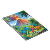 かわいい恐竜 火山 ノートブック – 名前編集可能 (右側)