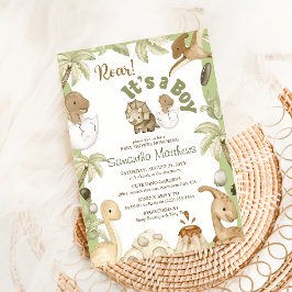 かわいい恐竜 '男の子が生まれたよ' ベビーシャワー 招待状