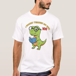 かわいい恐竜 100日目の学校 Tシャツ