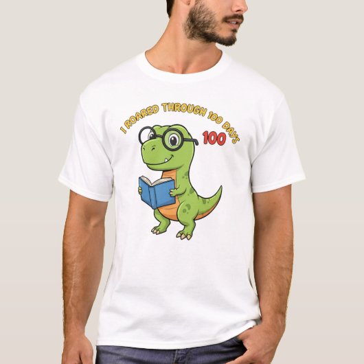 かわいい恐竜 100日目の学校 Tシャツ (正面)