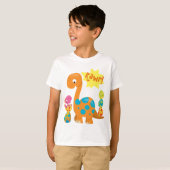 かわいい恐竜 Rawr! バランスをとるカラフルな卵 Tシャツ (正面フル)