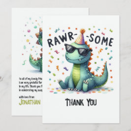 かわいい恐竜「Rawr-some」子供の誕生日 サンキューカード
