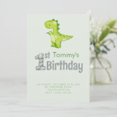 かわいい恐竜Tレックス1st誕生日パーティー少年 招待状 (スタンド正面)