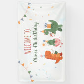 かわいい恐竜T-Rex 4歳誕生日パーティー看板バナー 横断幕 (縦)